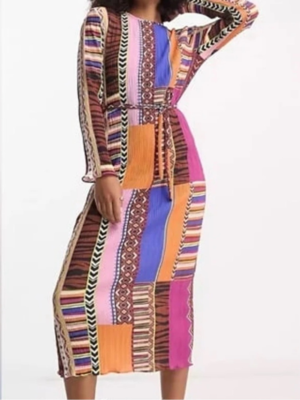 Never Fully Dressed Azora Plissé Midi Dress | Colorful Print | Size L